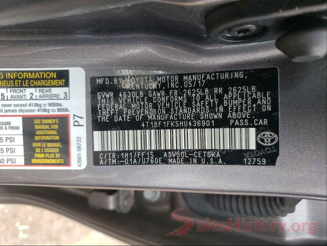 4T1BF1FK5HU436901 2017 TOYOTA CAMRY