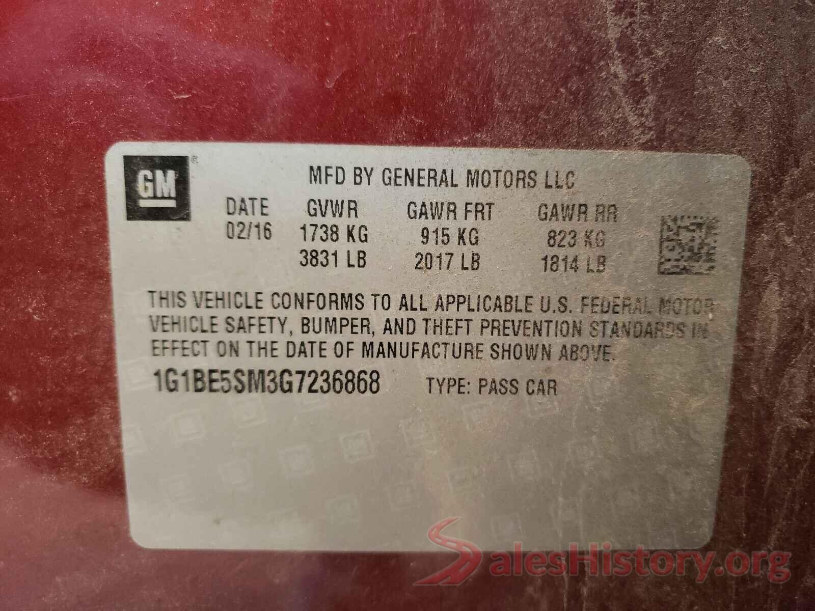 1G1BE5SM3G7236868 2016 CHEVROLET CRUZE