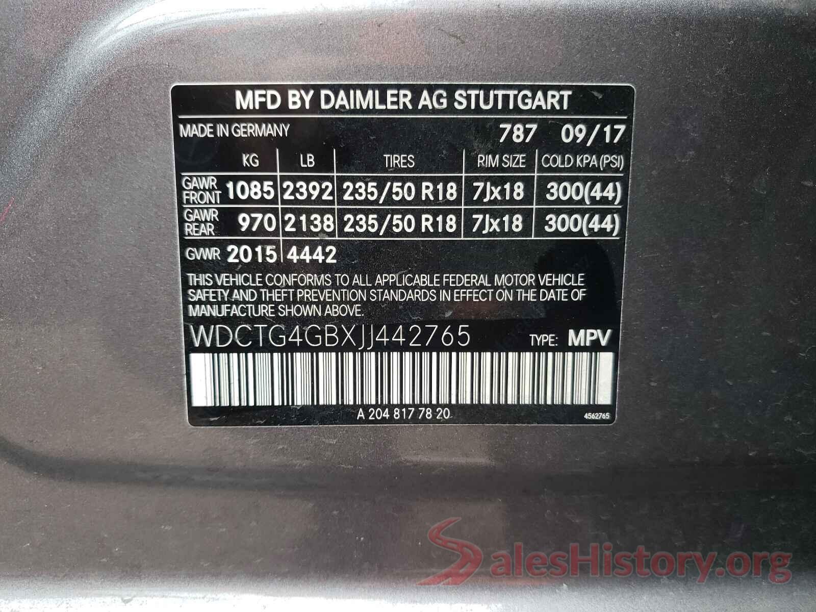 WDCTG4GBXJJ442765 2018 MERCEDES-BENZ GLA-CLASS