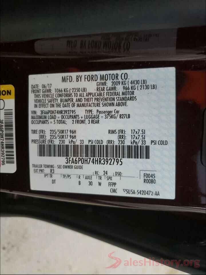 3FA6P0H74HR392795 2017 FORD FUSION