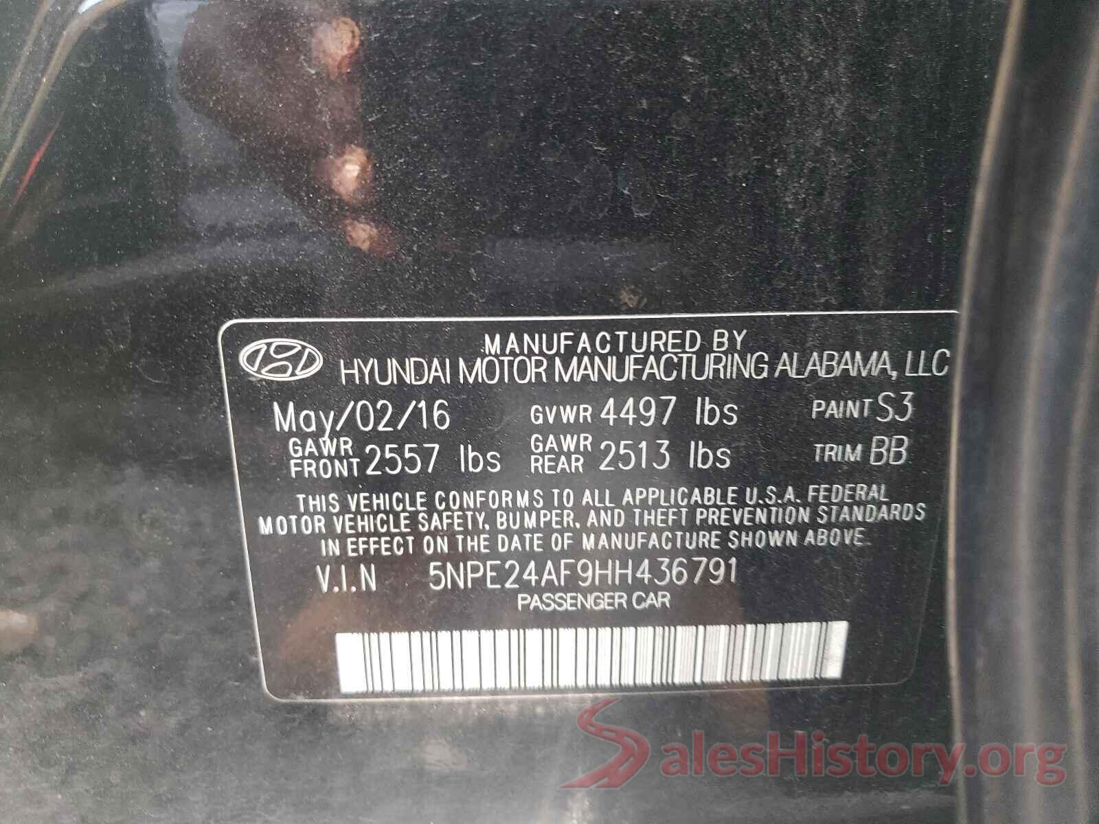 5NPE24AF9HH436791 2017 HYUNDAI SONATA