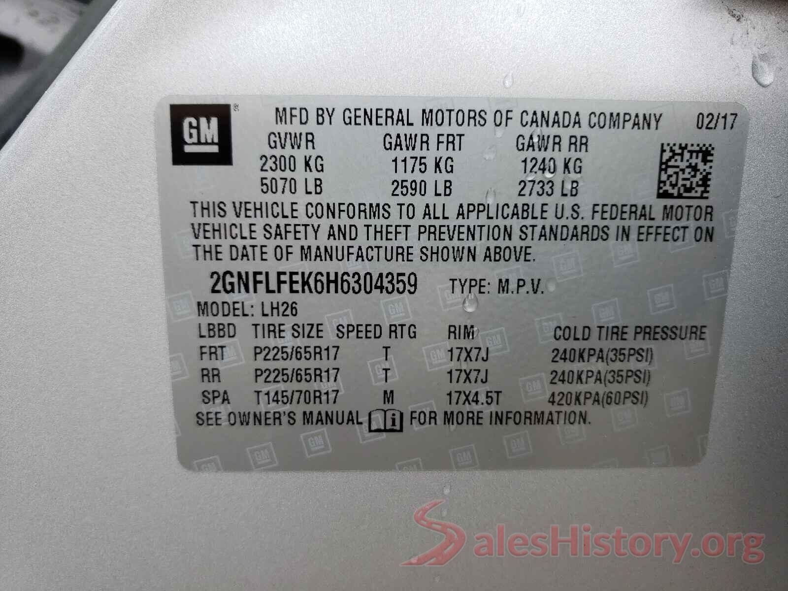 2GNFLFEK6H6304359 2017 CHEVROLET EQUINOX