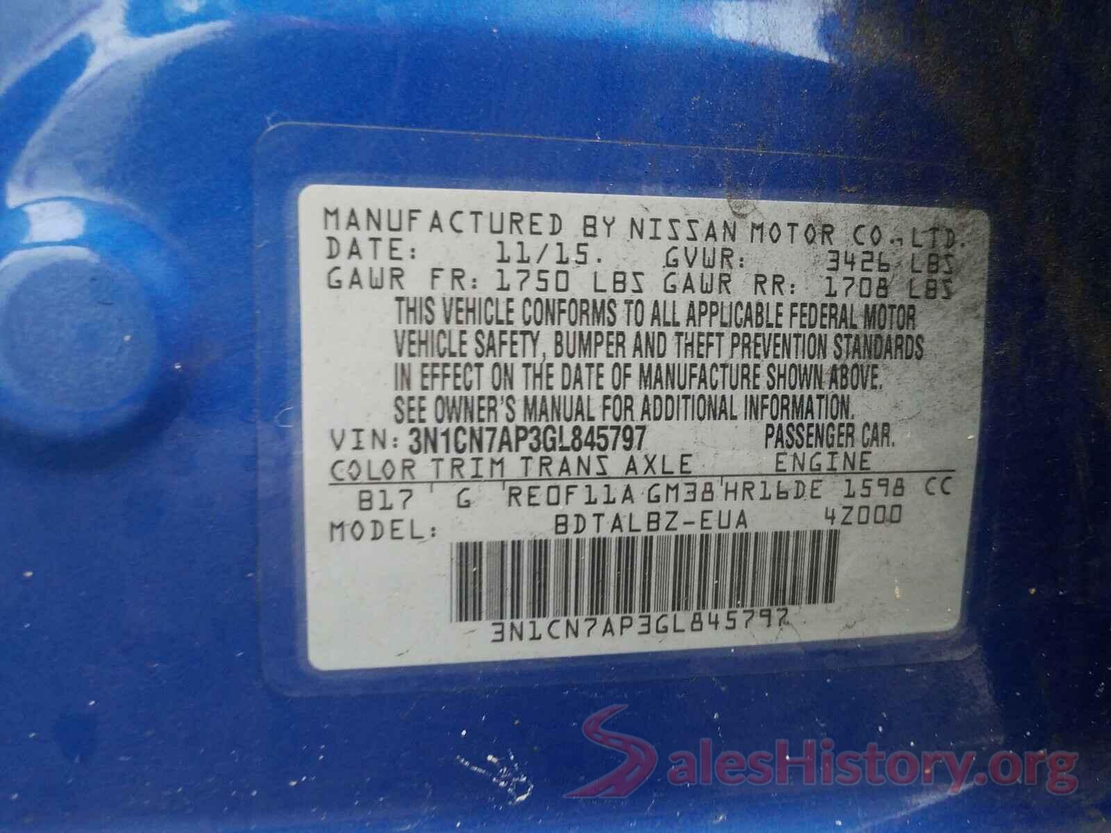 3N1CN7AP3GL845797 2016 NISSAN VERSA