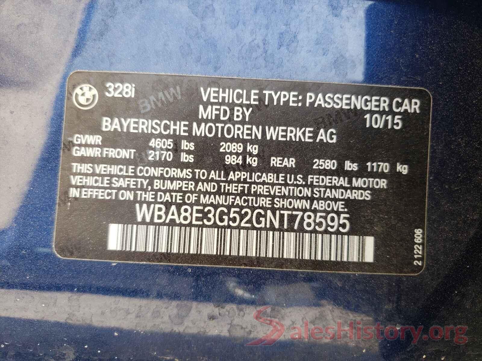 WBA8E3G52GNT78595 2016 BMW 3 SERIES