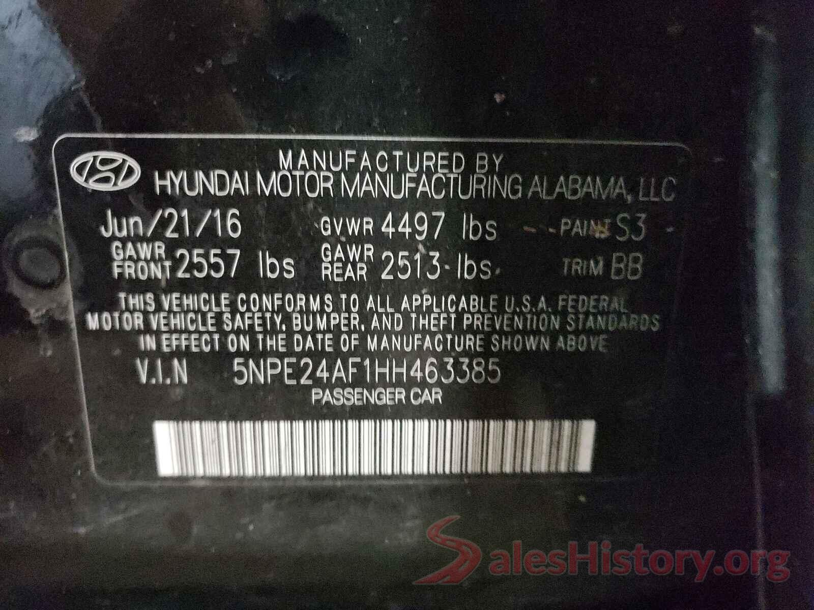 5NPE24AF1HH463385 2017 HYUNDAI SONATA