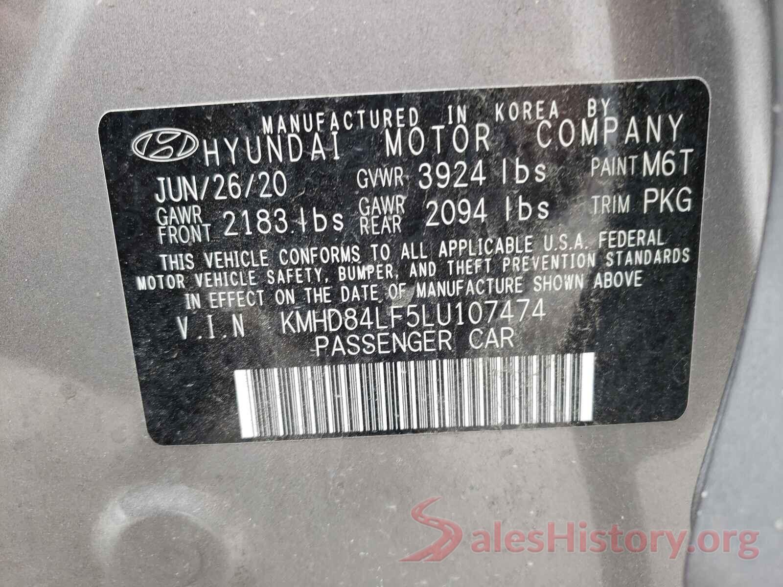 KMHD84LF5LU107474 2020 HYUNDAI ELANTRA