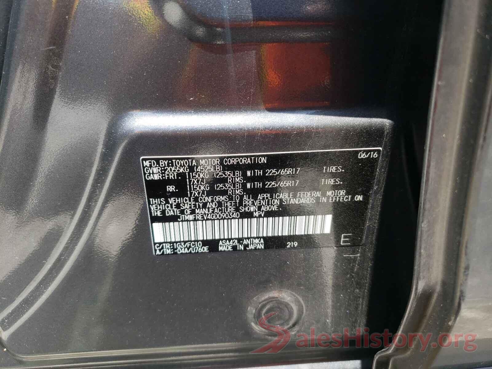 JTMWFREV4GD090340 2016 TOYOTA RAV4