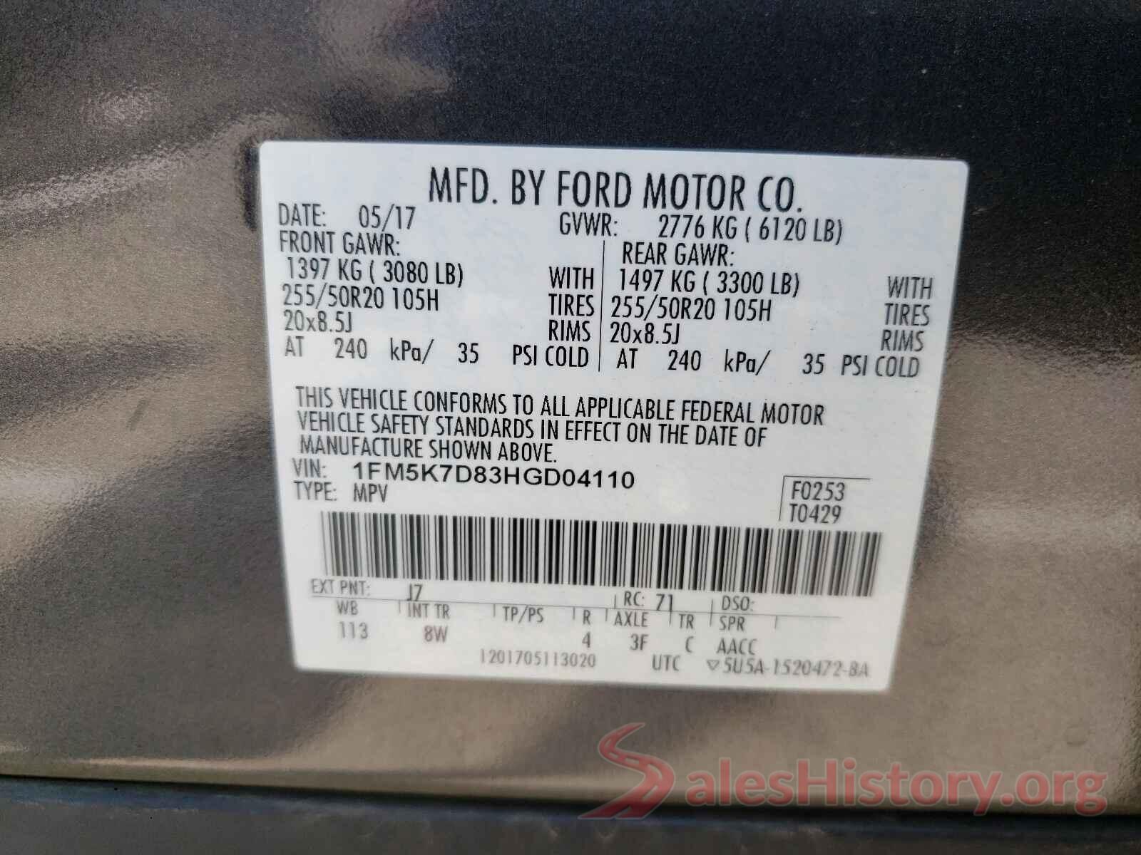 1FM5K7D83HGD04110 2017 FORD EXPLORER