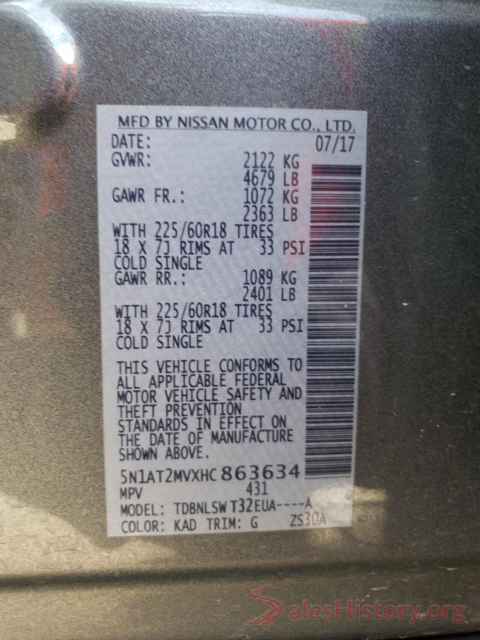 5N1AT2MVXHC863634 2017 NISSAN ROGUE