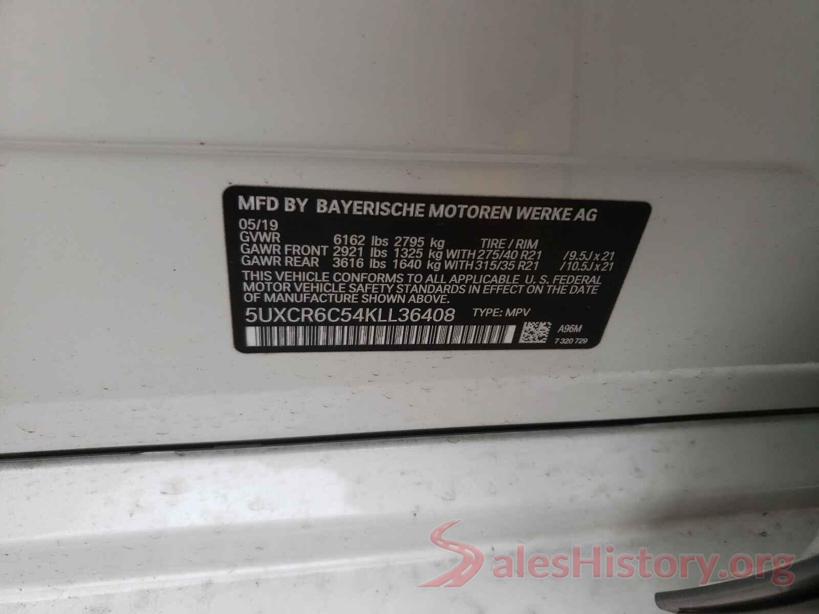 5UXCR6C54KLL36408 2019 BMW X5