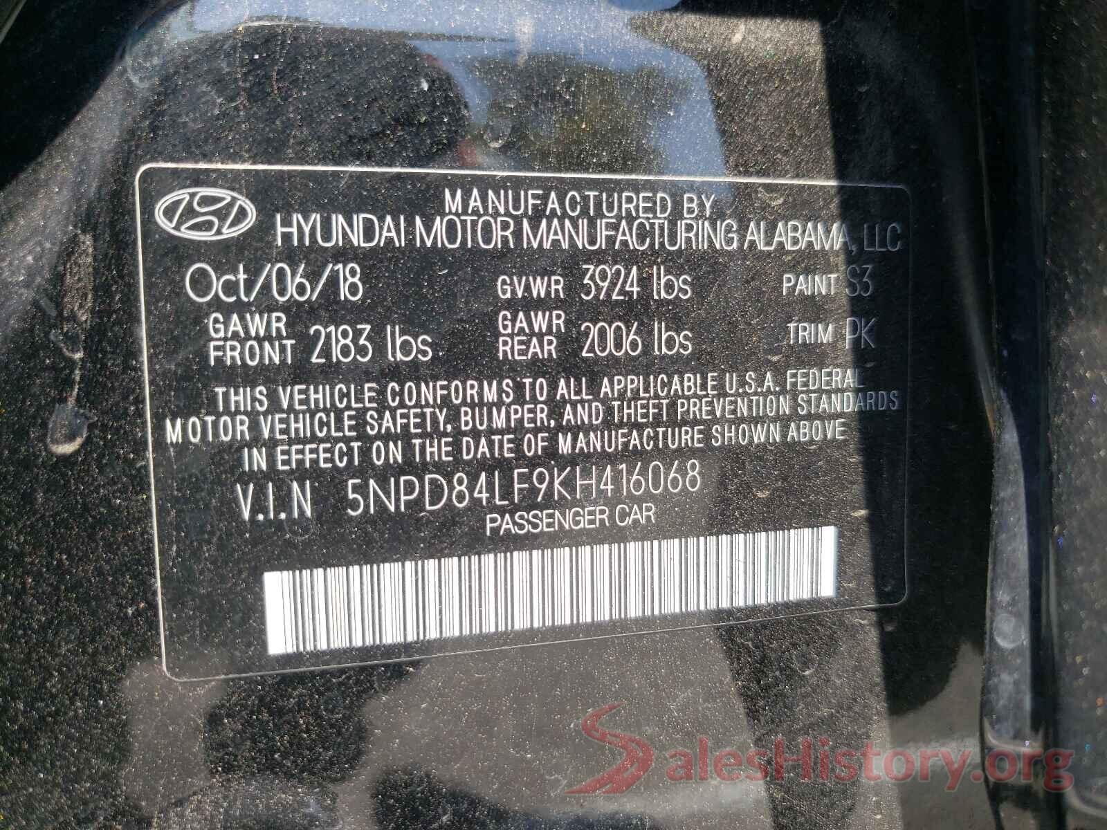 5NPD84LF9KH416068 2019 HYUNDAI ELANTRA