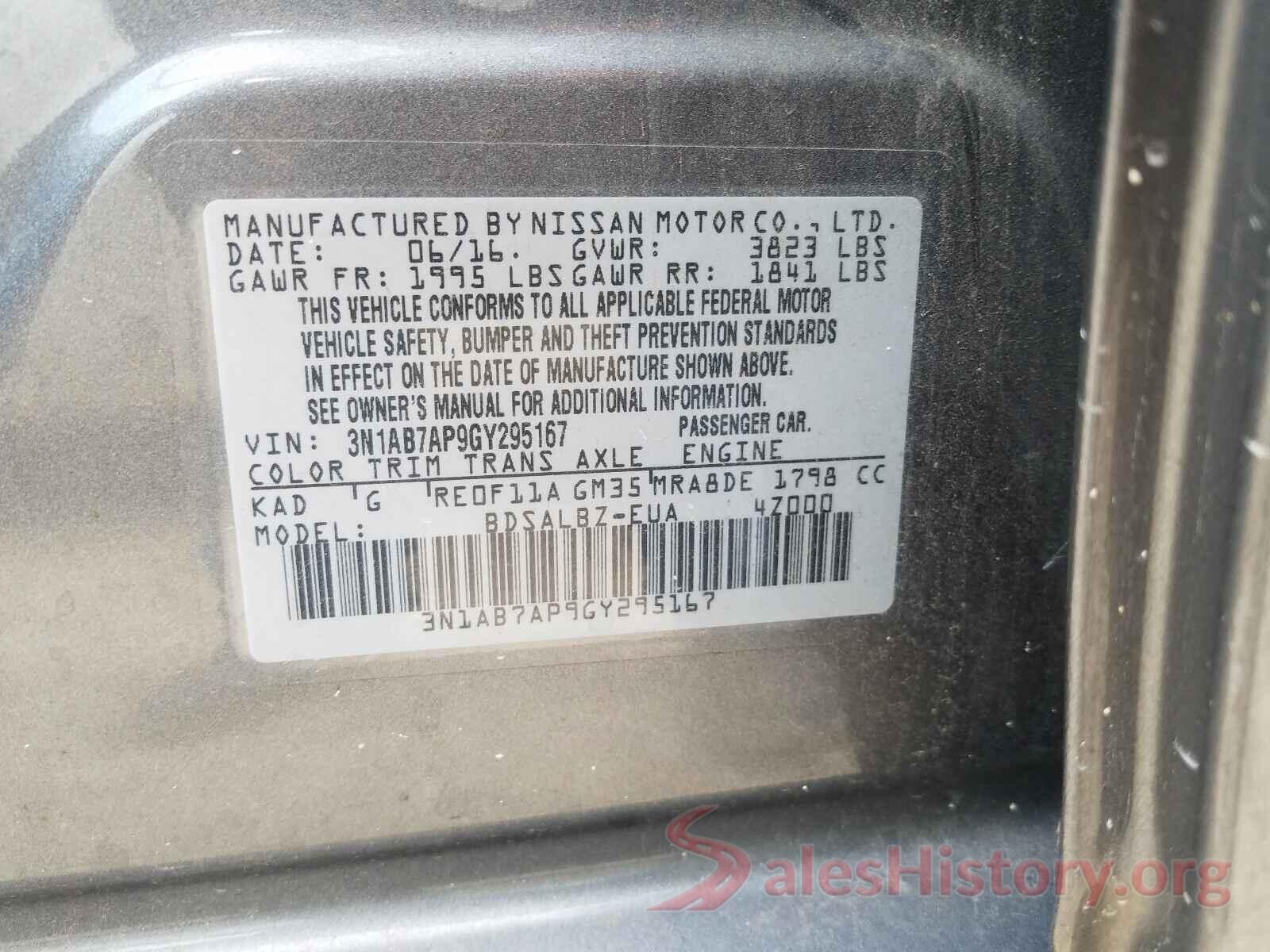 3N1AB7AP9GY295167 2016 NISSAN SENTRA