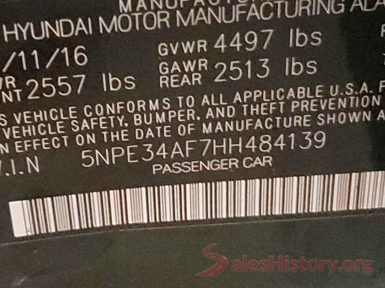 5NPE34AF7HH484139 2017 HYUNDAI SONATA