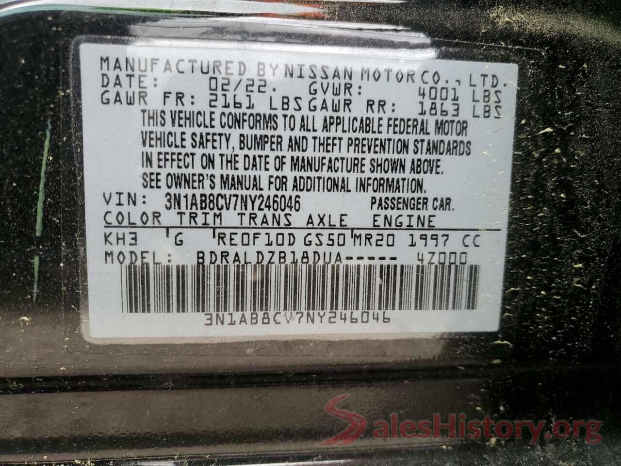 3N1AB8CV7NY246046 2022 NISSAN SENTRA