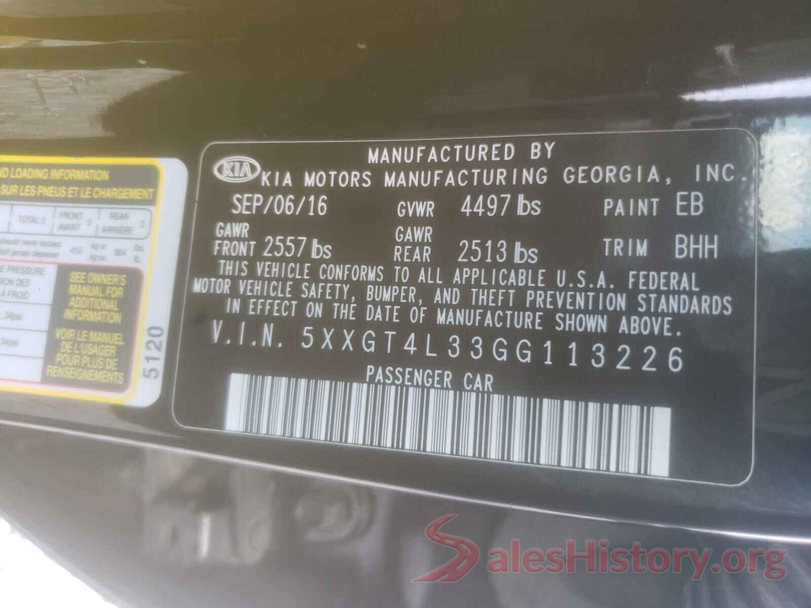 5XXGT4L33GG113226 2016 KIA OPTIMA