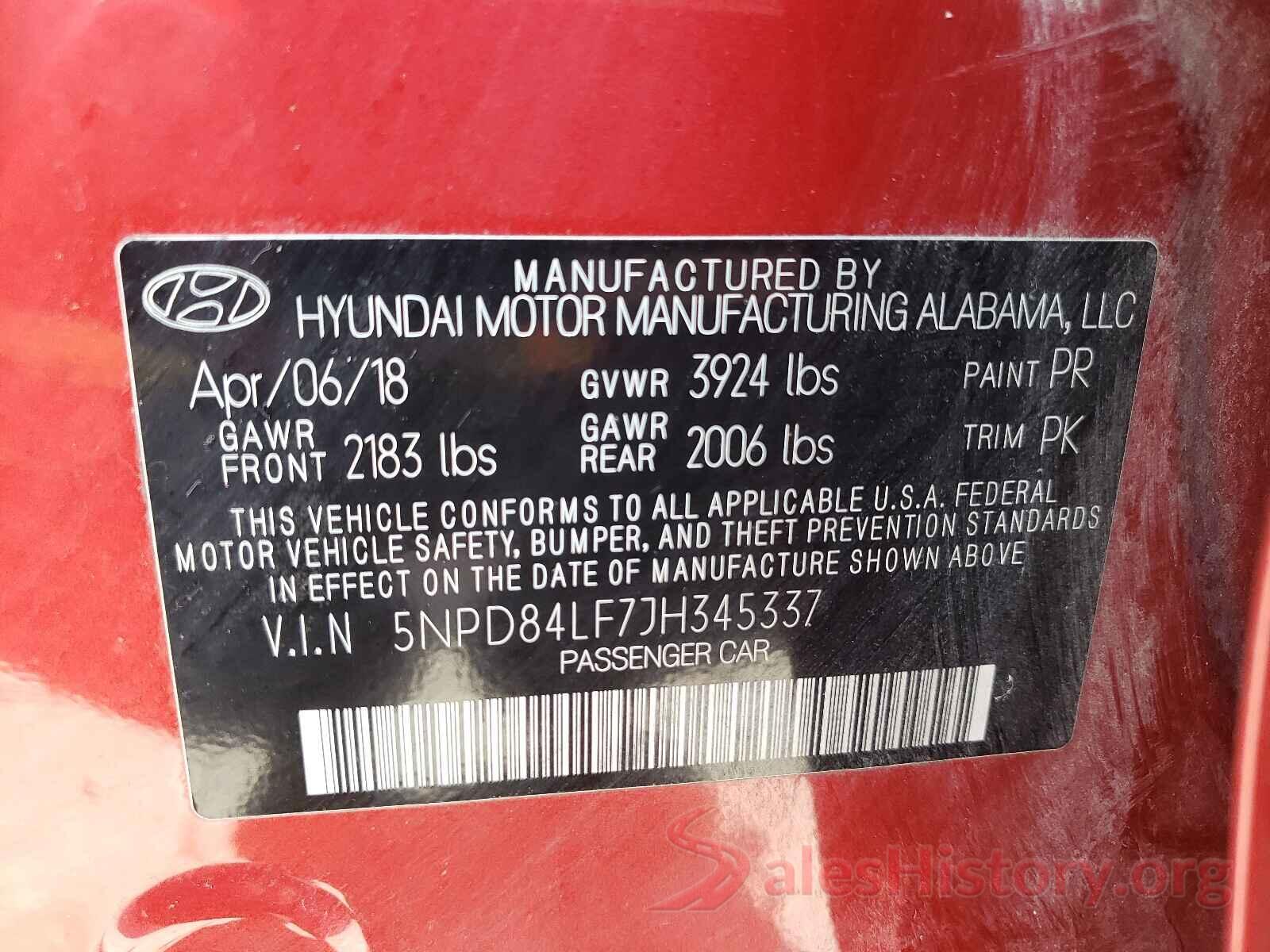 5NPD84LF7JH345337 2018 HYUNDAI ELANTRA