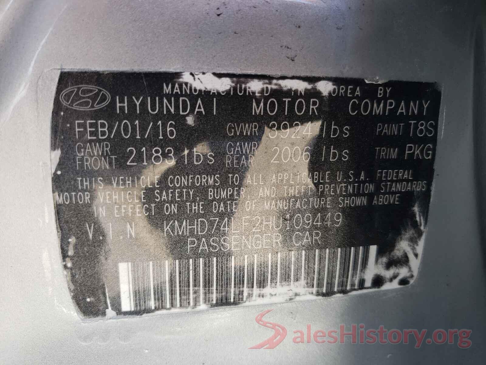 KMHD74LF2HU109449 2017 HYUNDAI ELANTRA