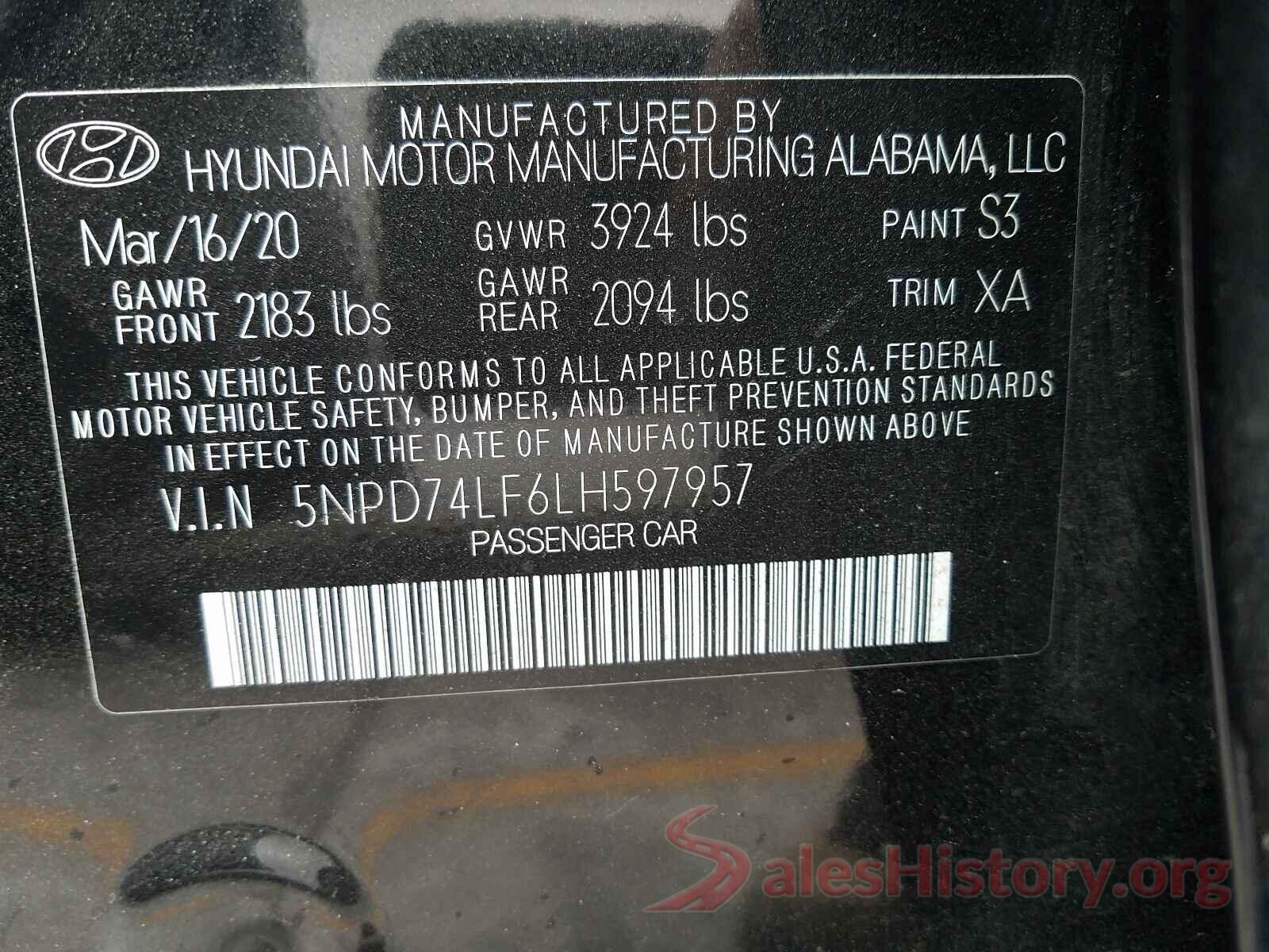 5NPD74LF6LH597957 2020 HYUNDAI ELANTRA