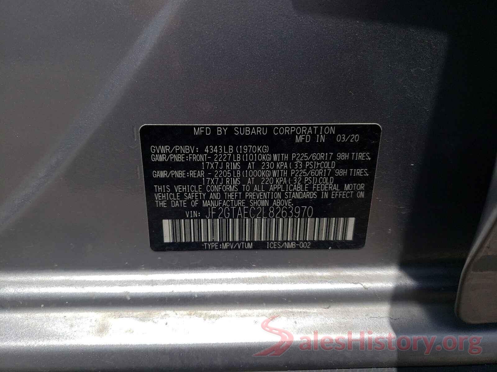 JF2GTAEC2L8263970 2020 SUBARU CROSSTREK