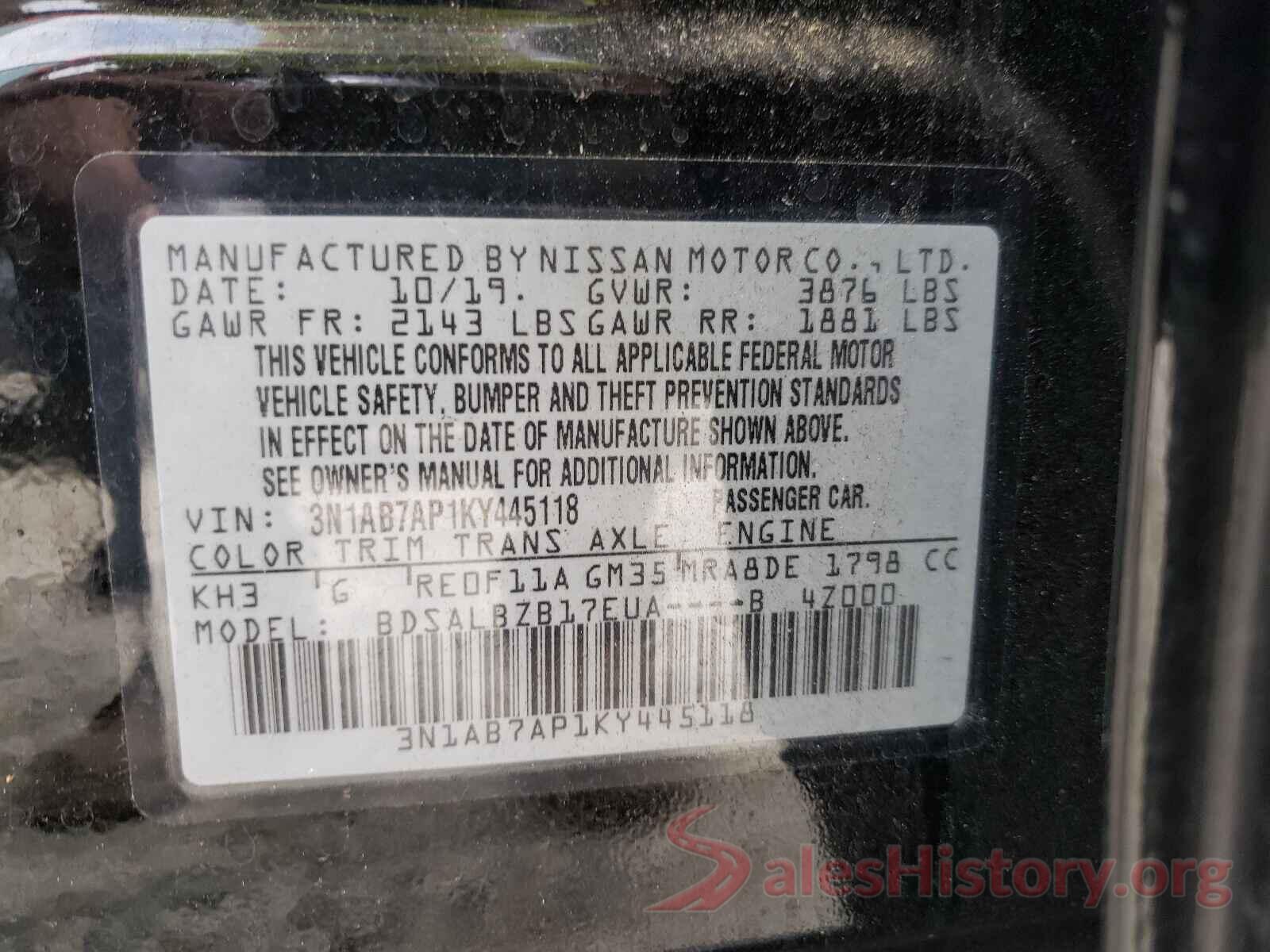 3N1AB7AP1KY445118 2019 NISSAN SENTRA