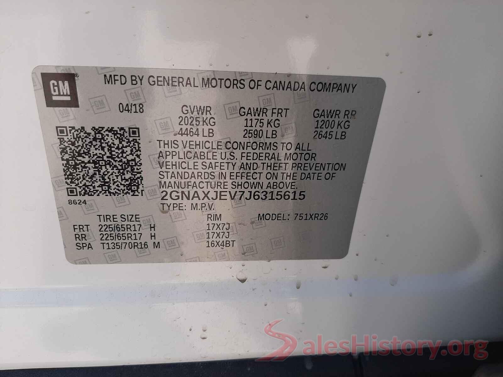 2GNAXJEV7J6315615 2018 CHEVROLET EQUINOX