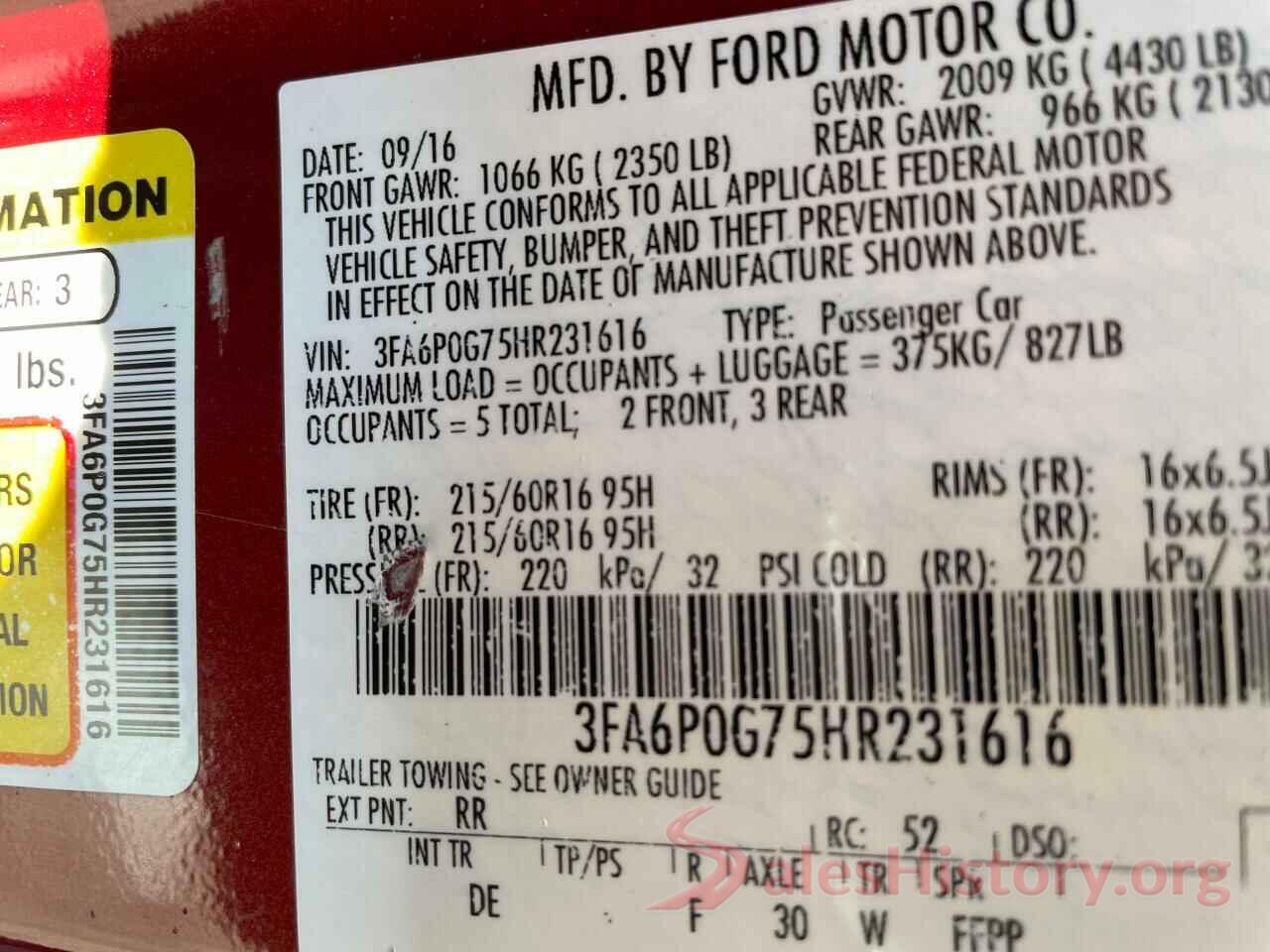 3FA6P0G75HR231616 2017 FORD FUSION