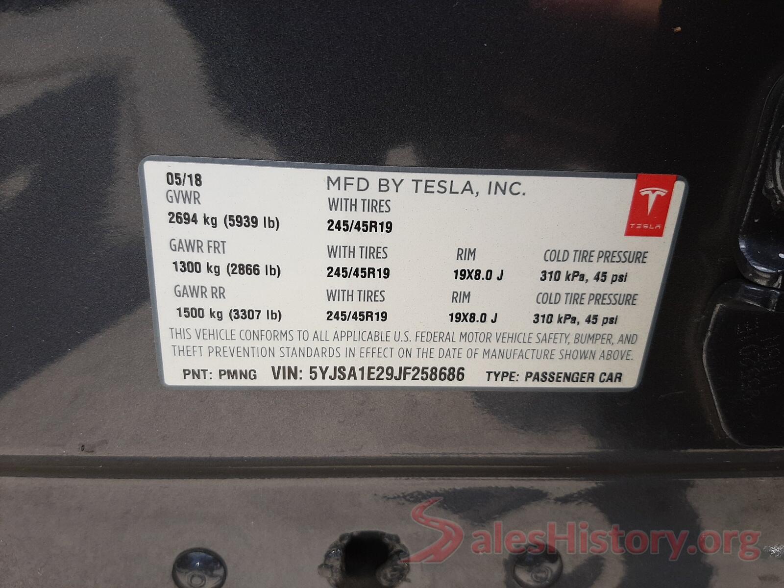 5YJSA1E29JF258686 2018 TESLA MODEL S