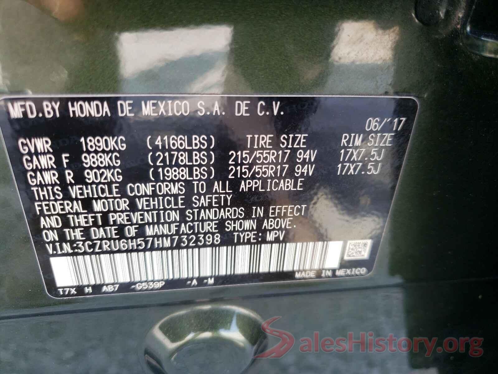 3CZRU6H57HM732398 2017 HONDA HR-V