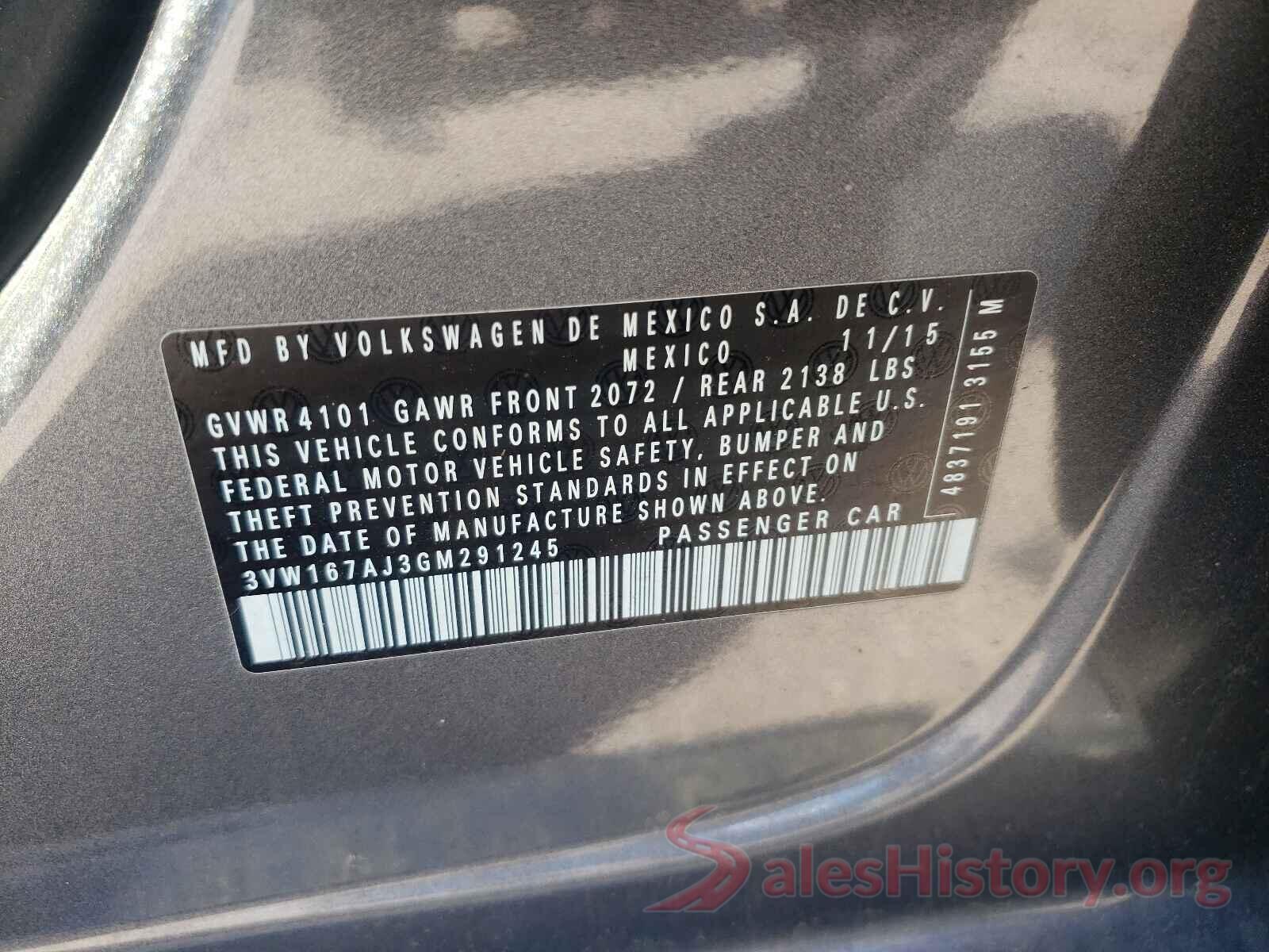 3VW167AJ3GM291245 2016 VOLKSWAGEN JETTA