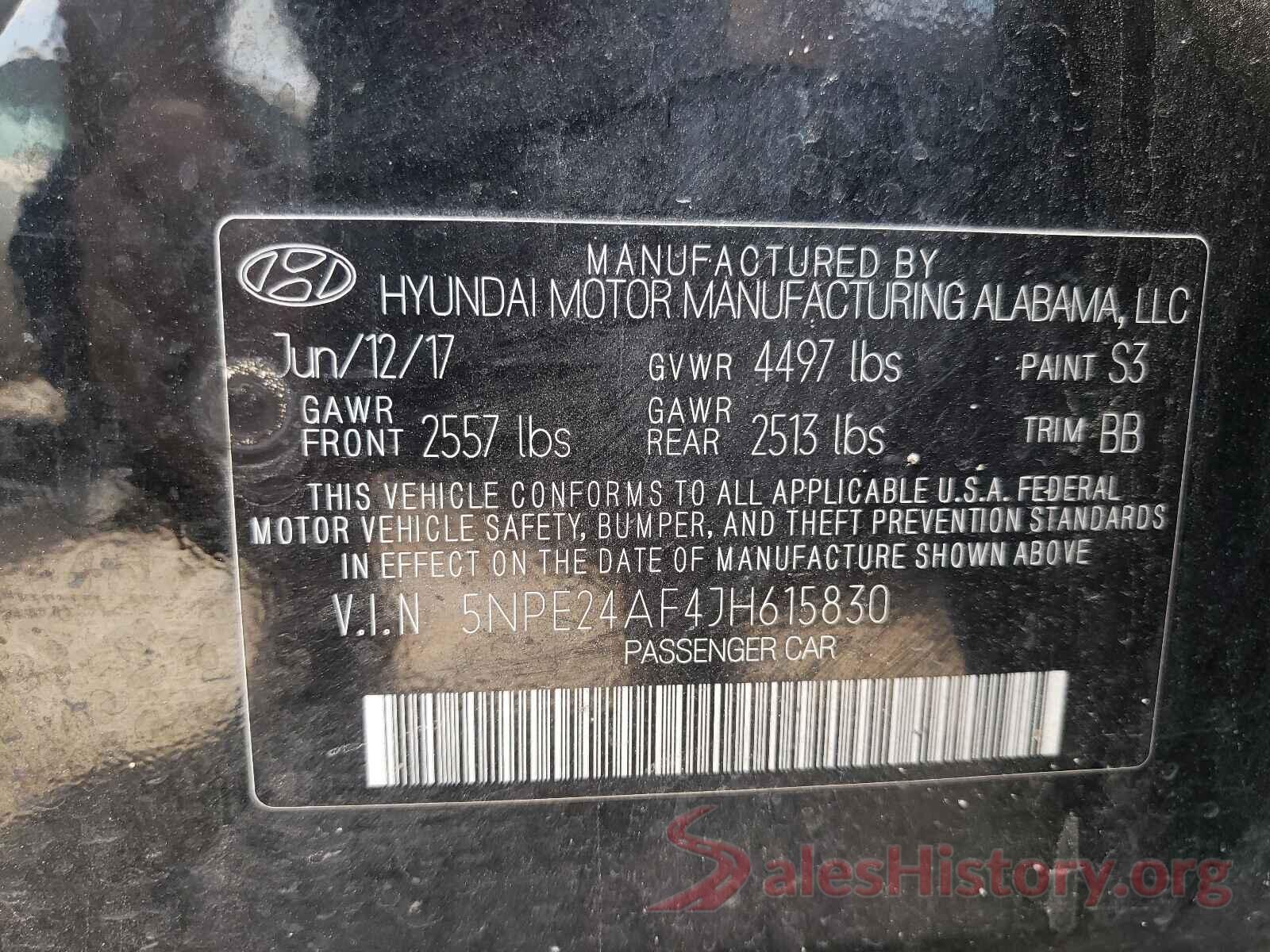 5NPE24AF4JH615830 2018 HYUNDAI SONATA