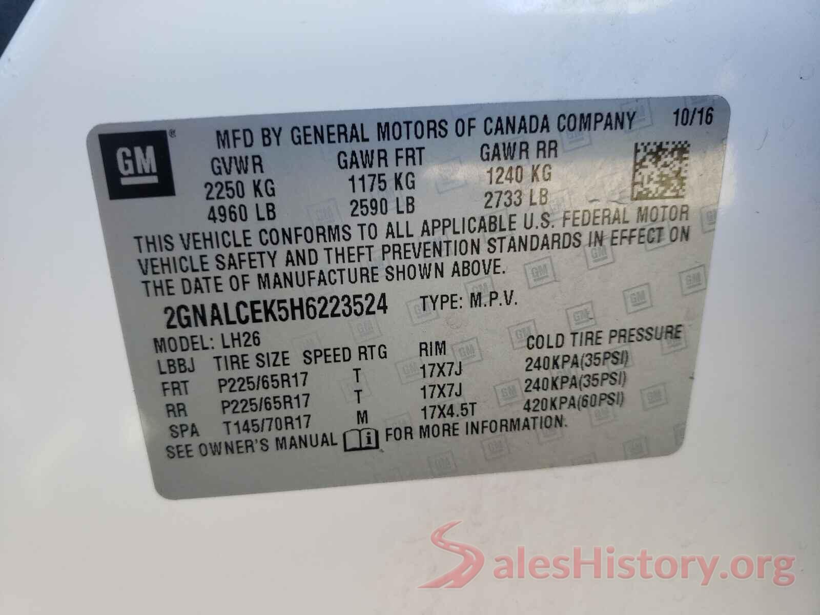 2GNALCEK5H6223524 2017 CHEVROLET EQUINOX