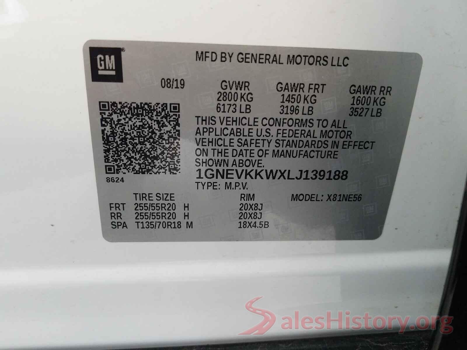 1GNEVKKWXLJ139188 2020 CHEVROLET TRAVERSE