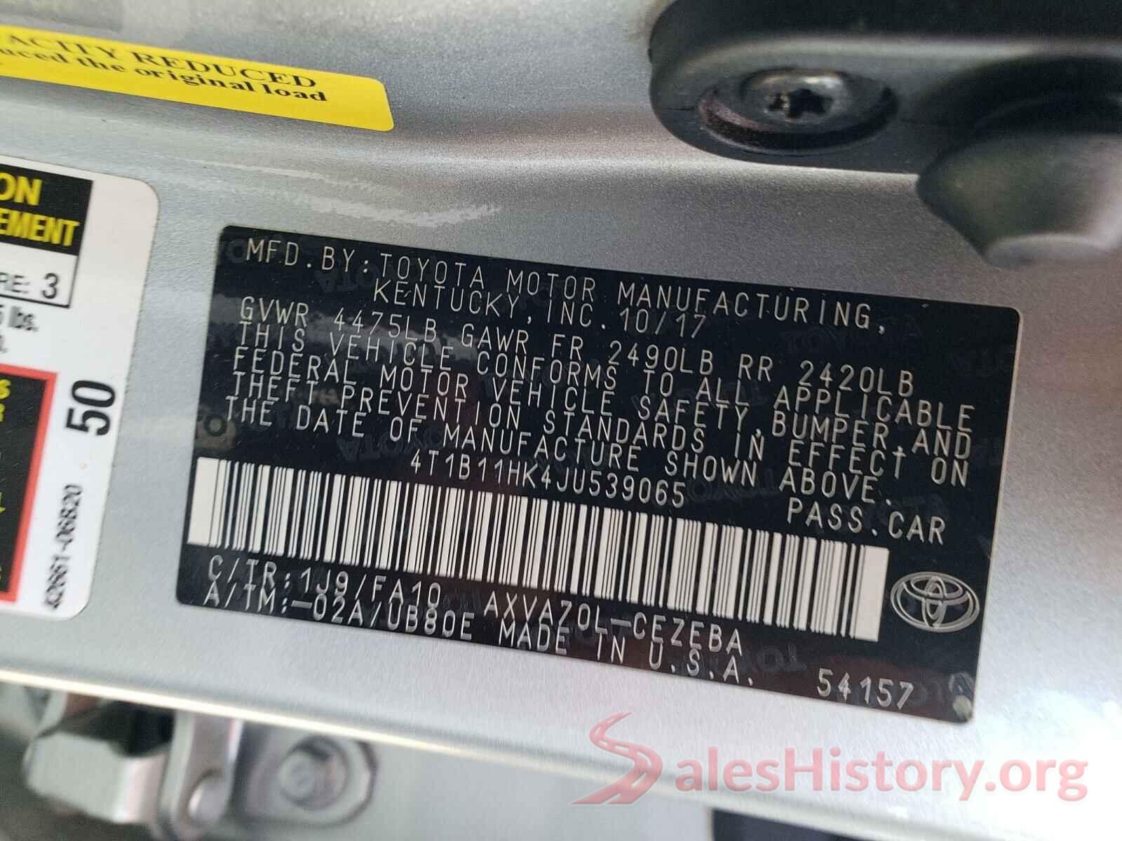 4T1B11HK4JU539065 2018 TOYOTA CAMRY