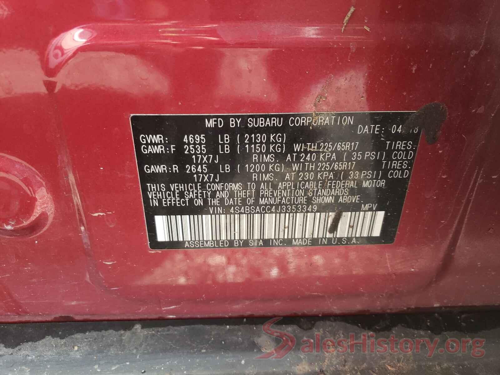 4S4BSACC4J3353349 2018 SUBARU OUTBACK