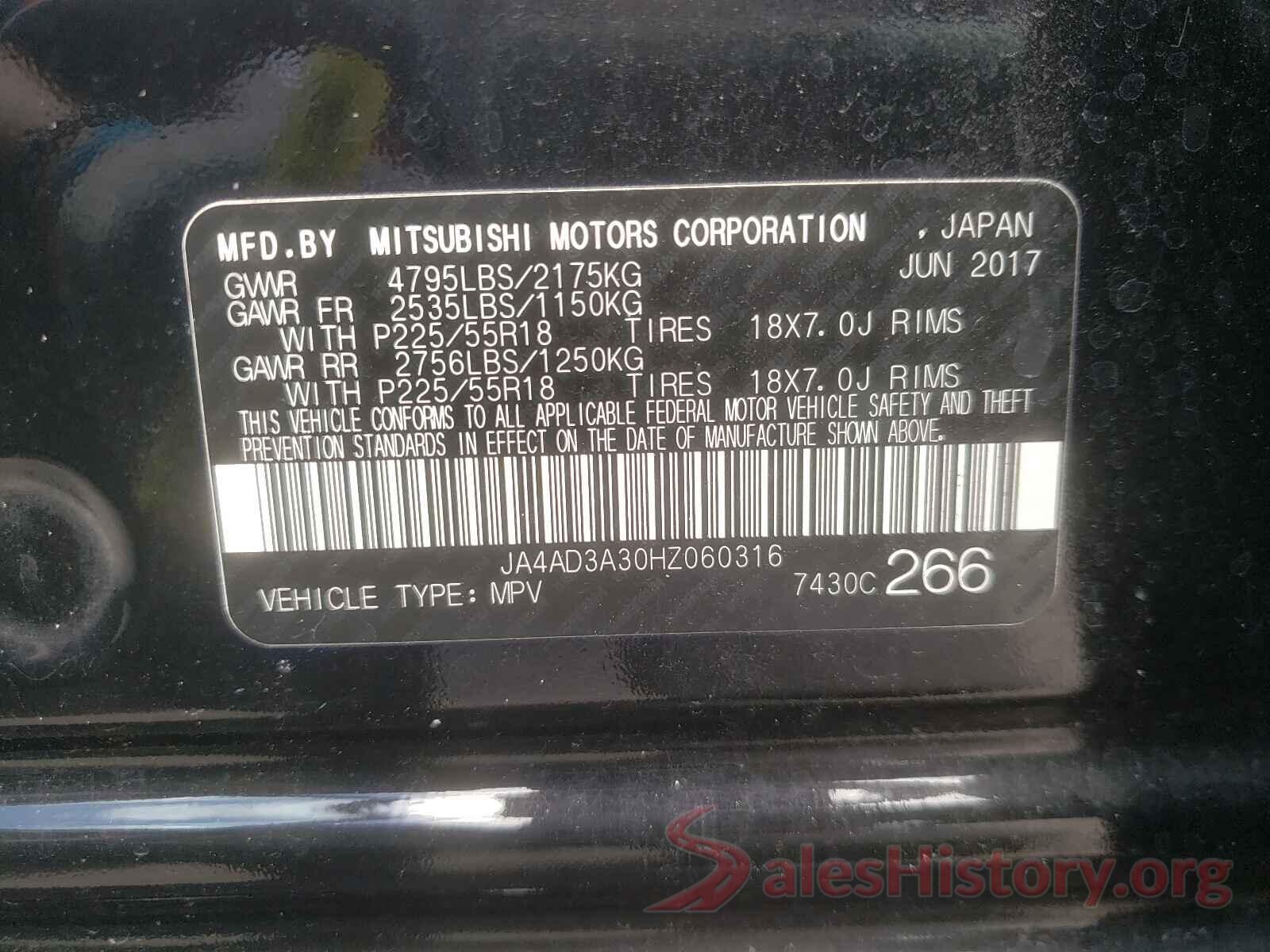 JA4AD3A30HZ060316 2017 MITSUBISHI OUTLANDER