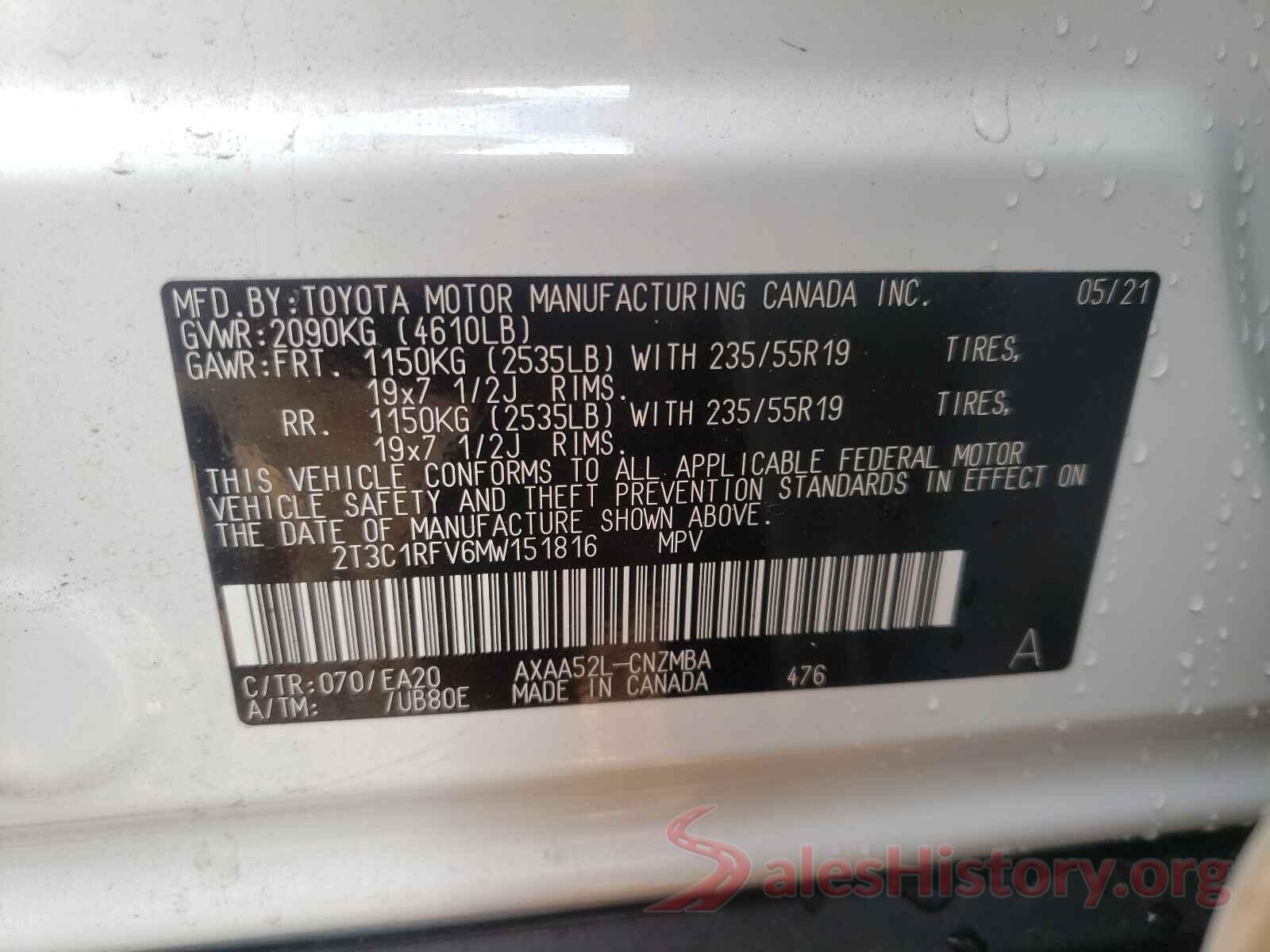 2T3C1RFV6MW151816 2021 TOYOTA RAV4