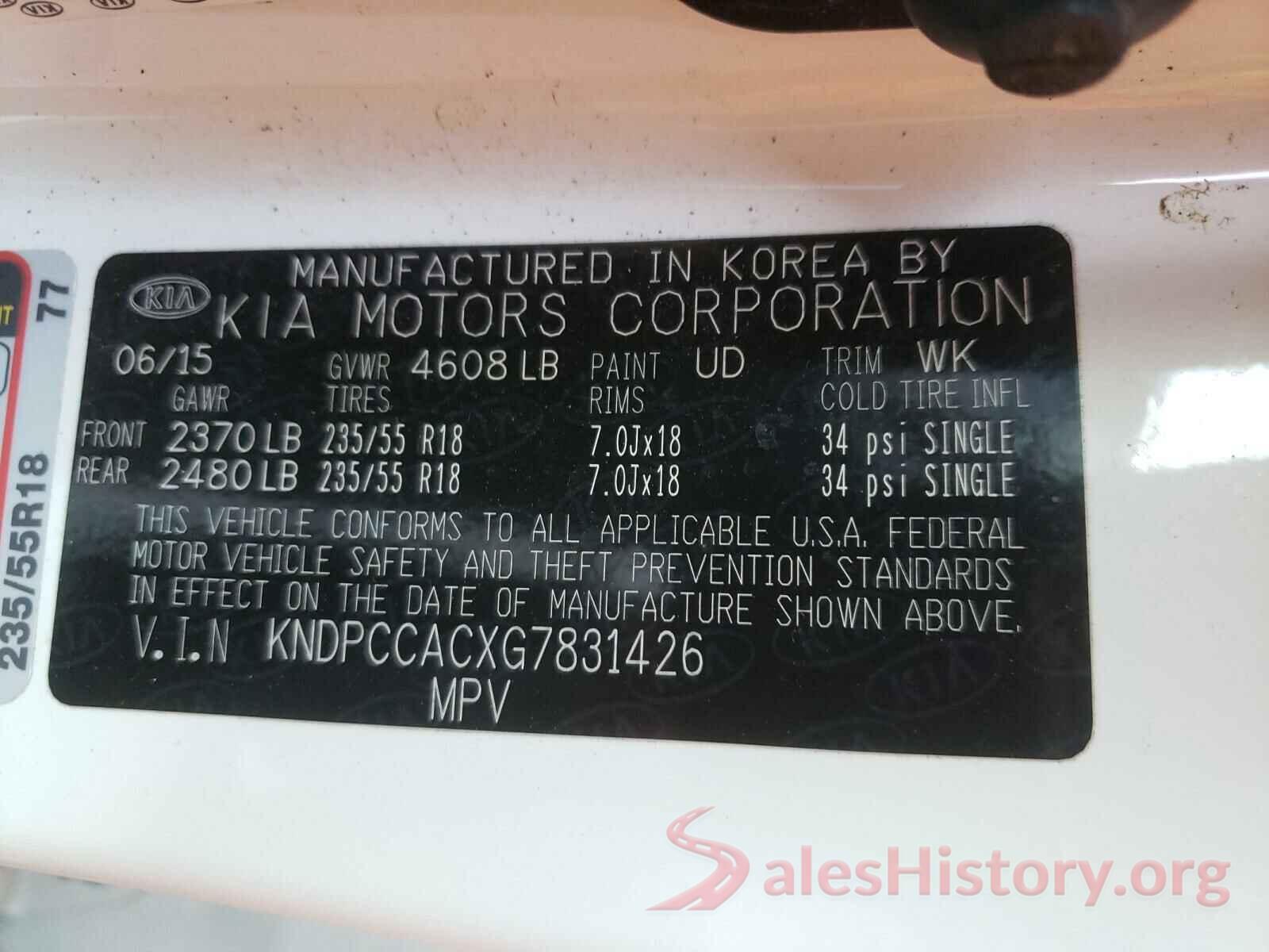 KNDPCCACXG7831426 2016 KIA SPORTAGE