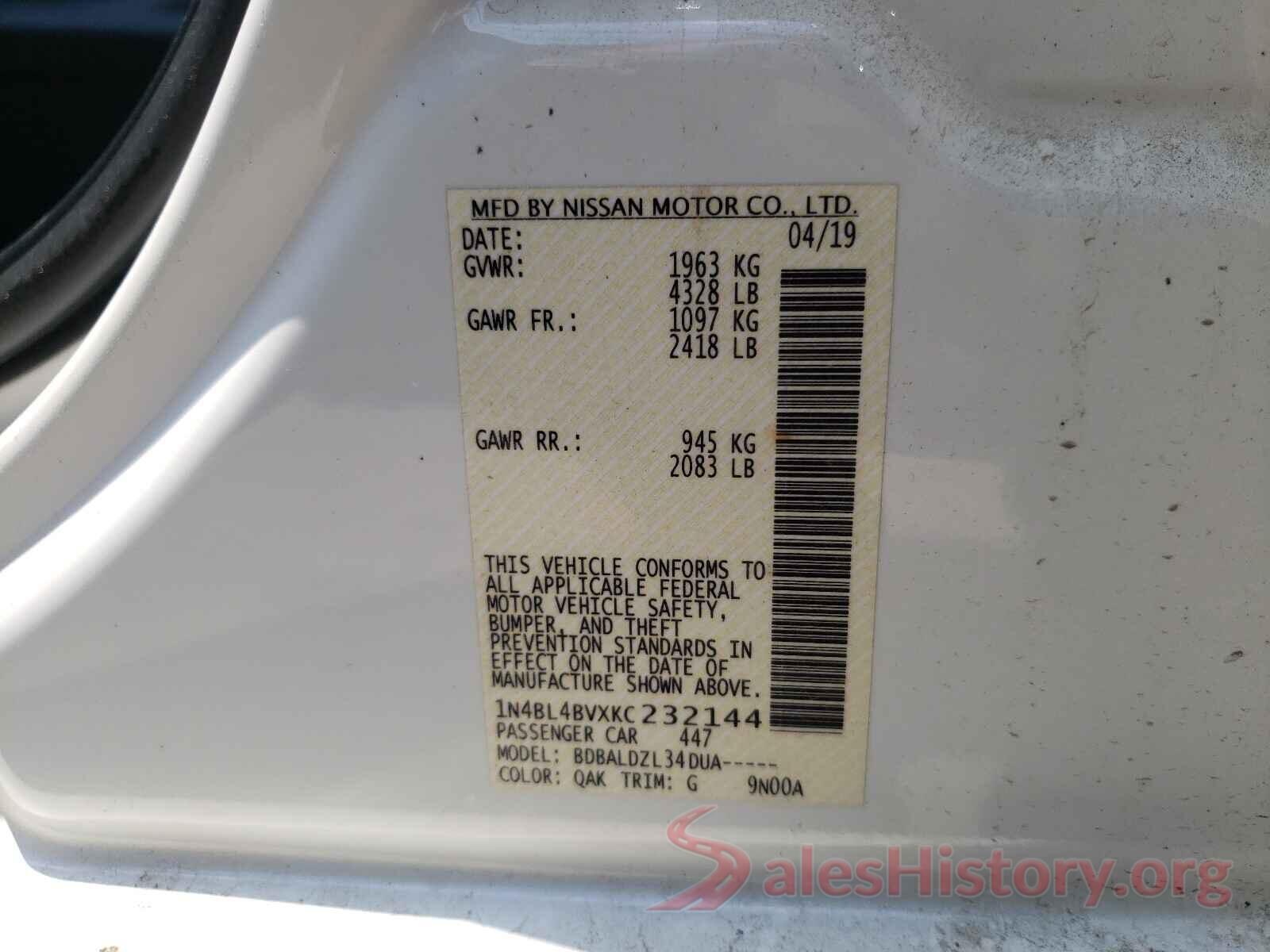 1N4BL4BVXKC232144 2019 NISSAN ALTIMA