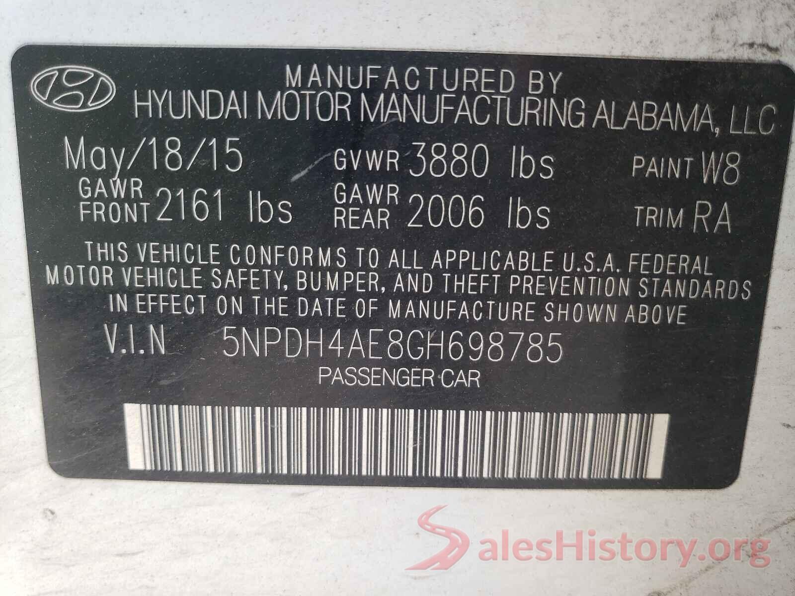 5NPDH4AE8GH698785 2016 HYUNDAI ELANTRA