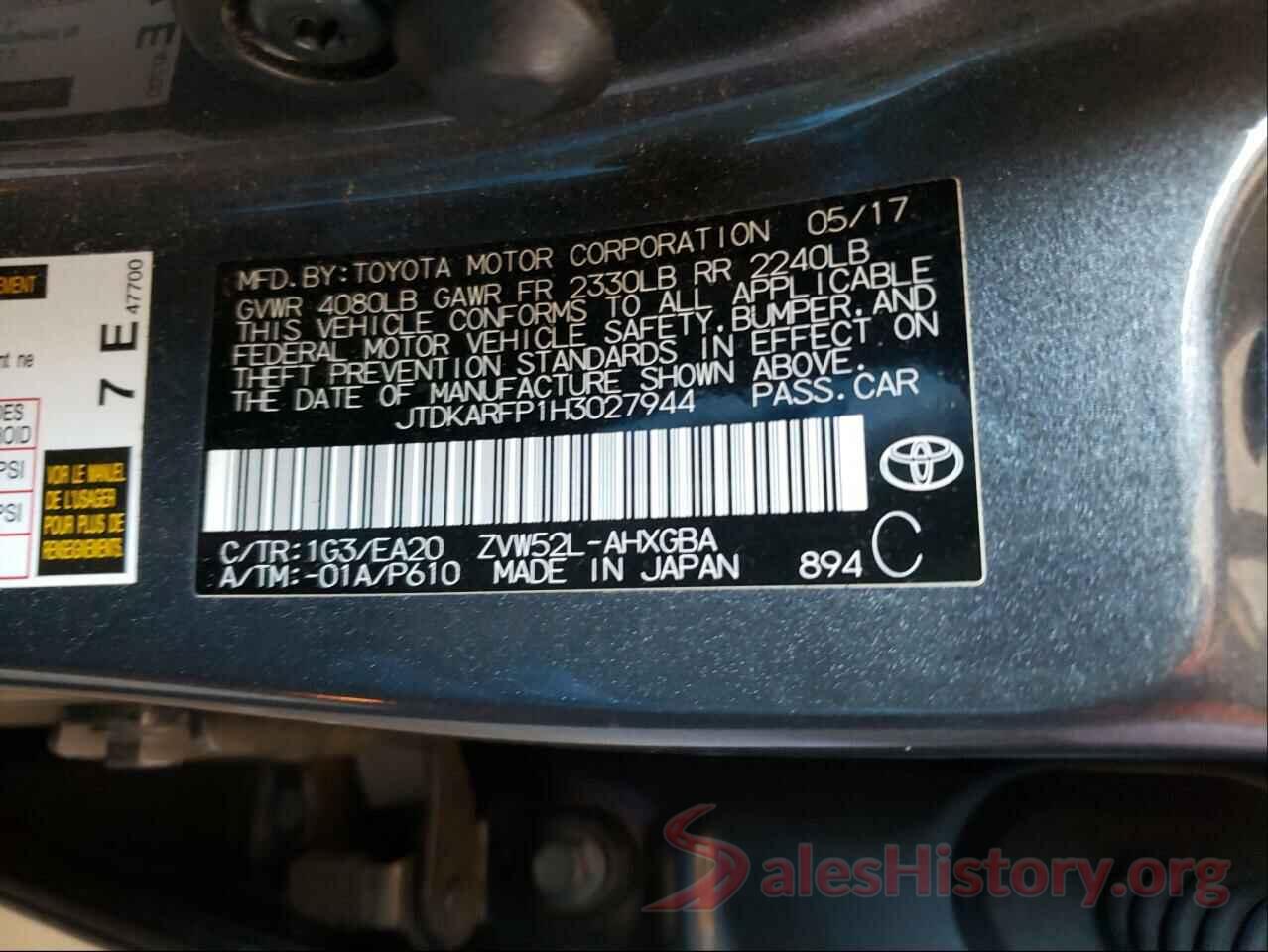 JTDKARFP1H3027944 2017 TOYOTA PRIUS