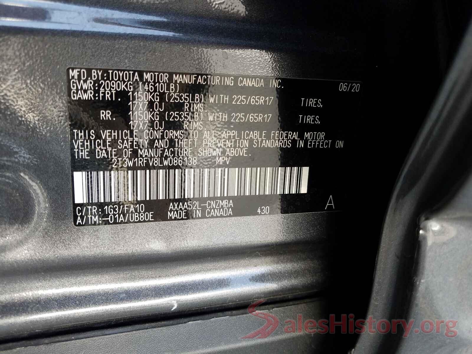 2T3W1RFV8LW086138 2020 TOYOTA RAV4