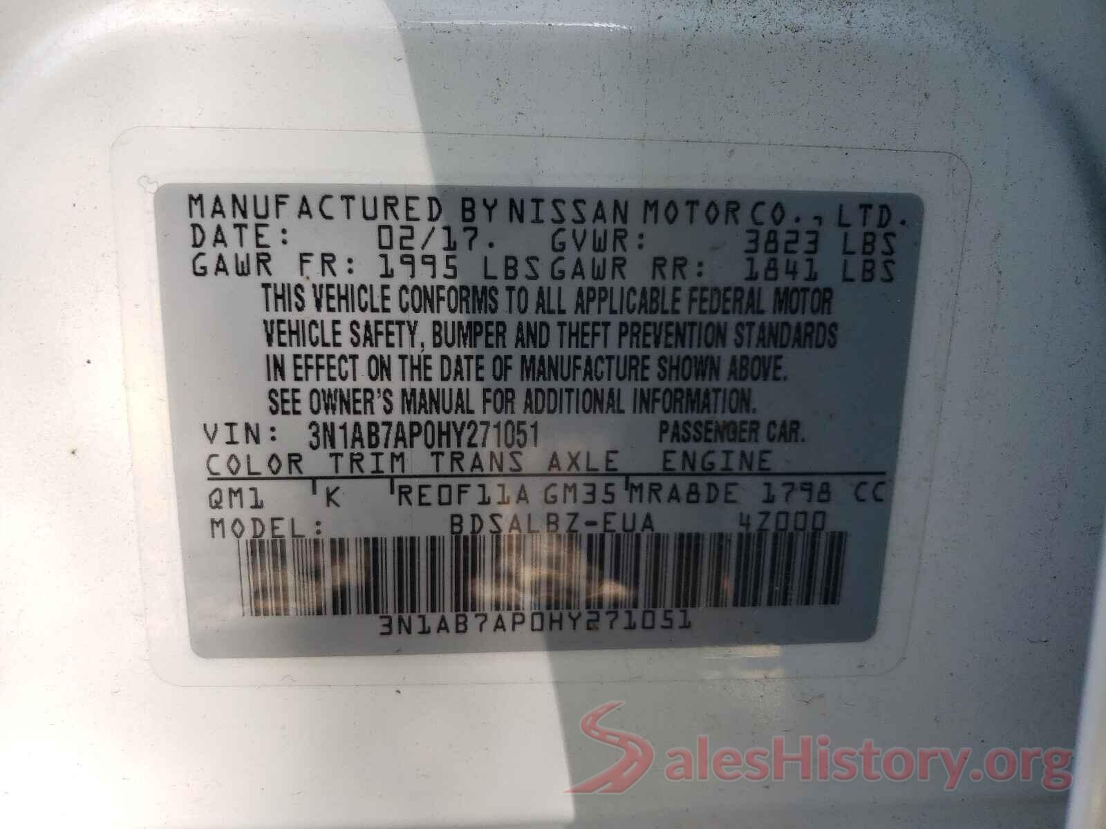 3N1AB7AP0HY271051 2017 NISSAN SENTRA