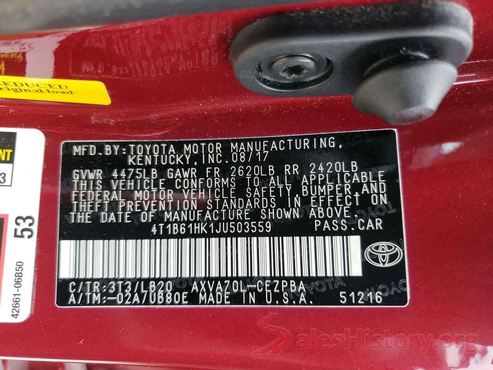 4T1B61HK1JU503559 2018 TOYOTA CAMRY