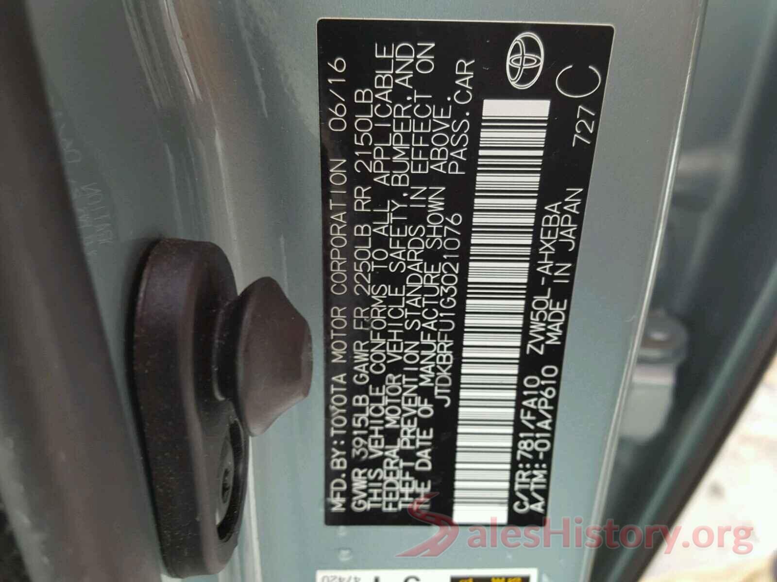 JTDKBRFU1G3021076 2016 TOYOTA PRIUS