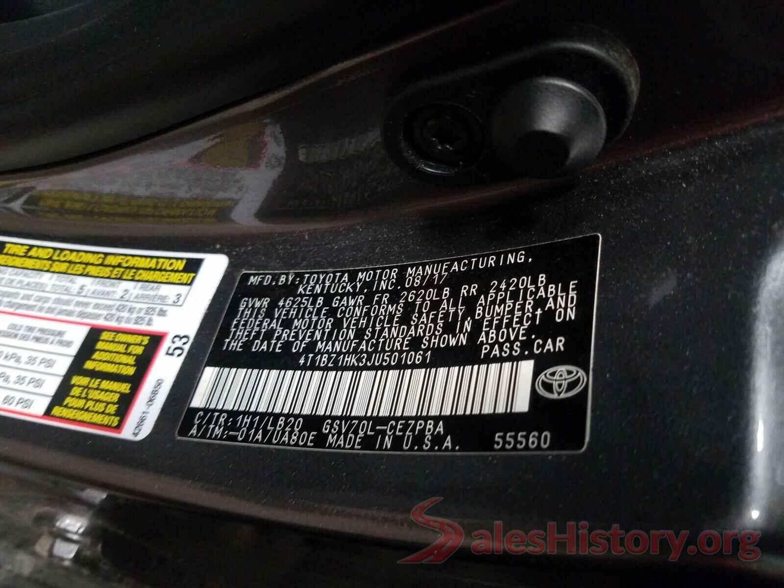 4T1BZ1HK3JU501061 2018 TOYOTA CAMRY