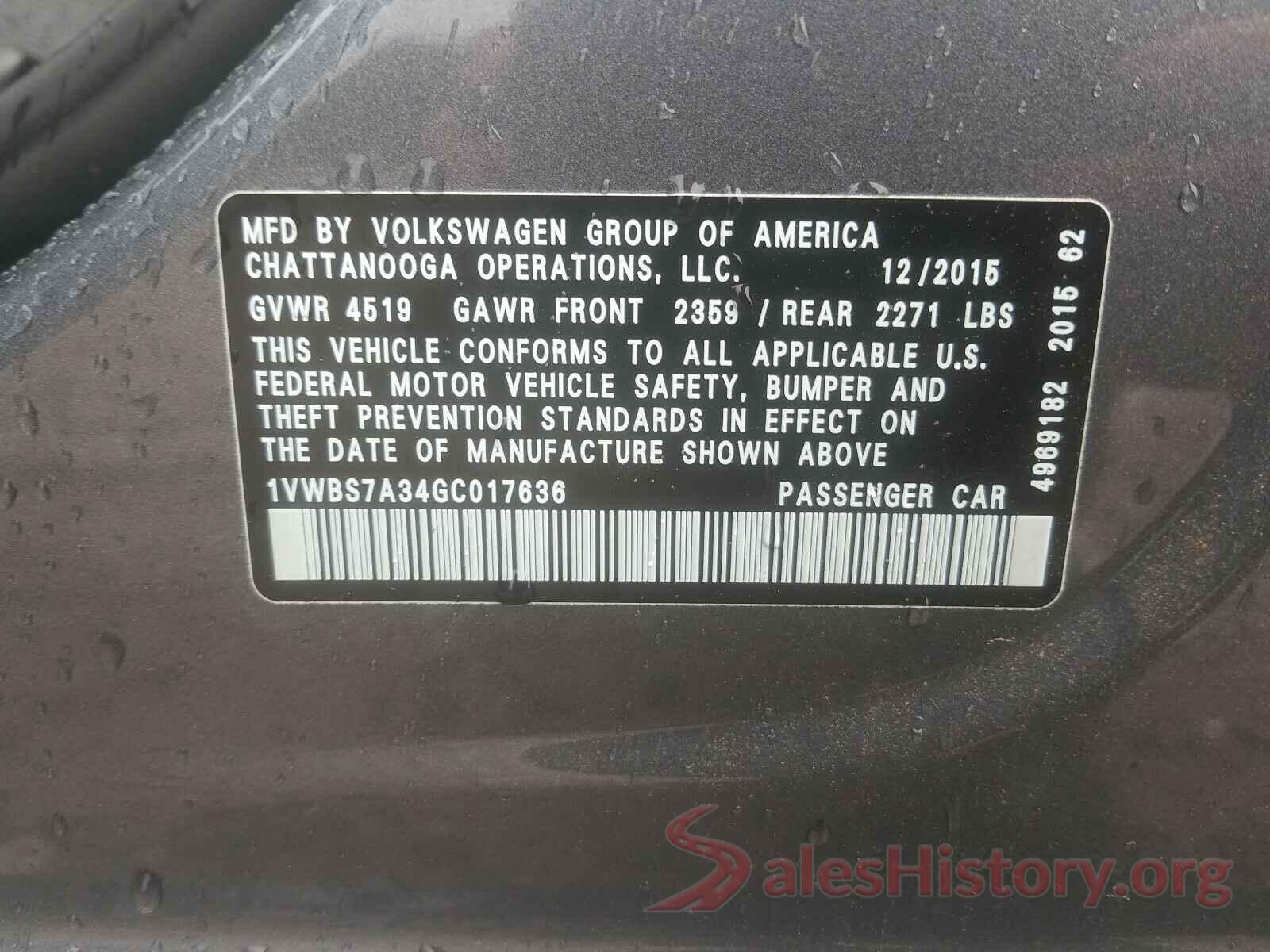 1VWBS7A34GC017636 2016 VOLKSWAGEN PASSAT