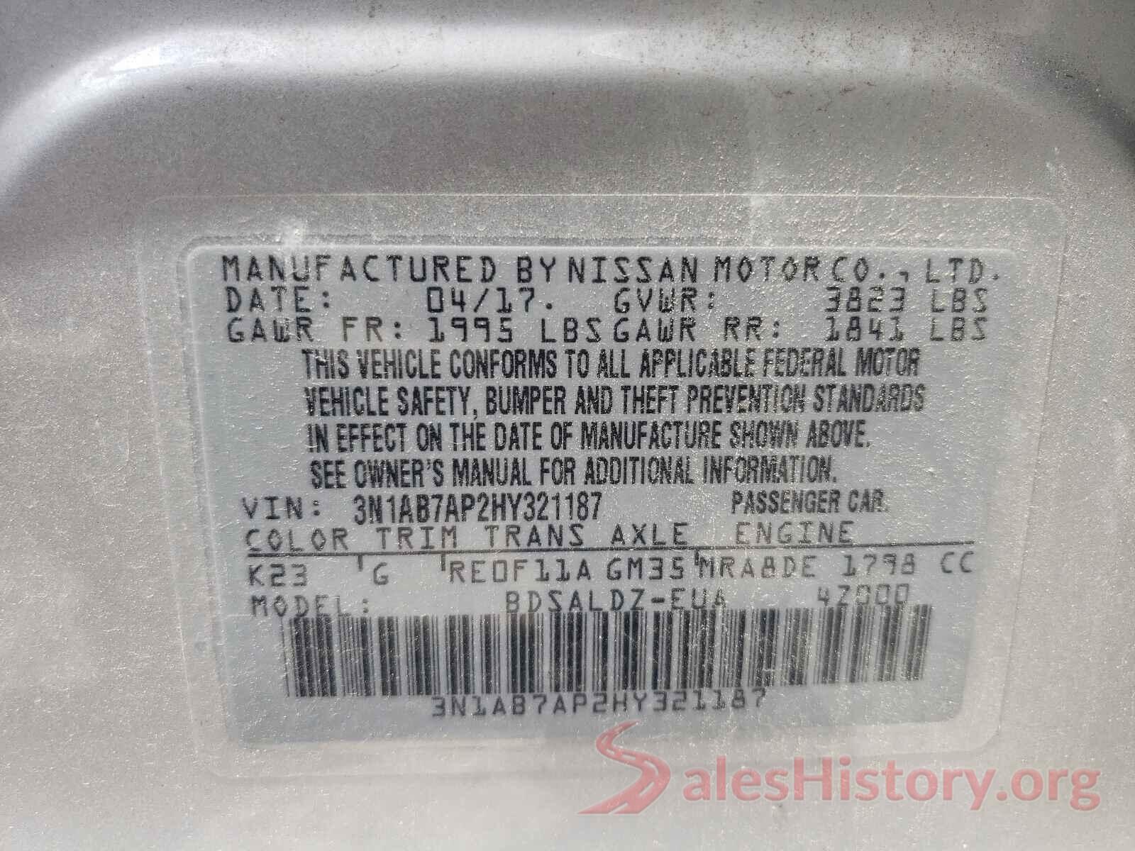 3N1AB7AP2HY321187 2017 NISSAN SENTRA