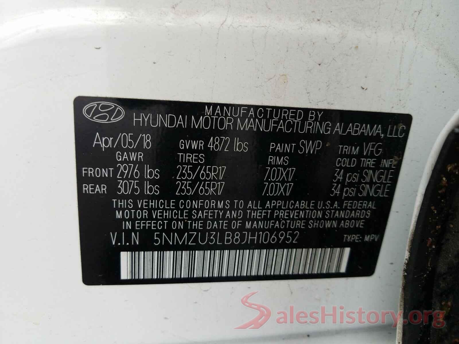 5NMZU3LB8JH106952 2018 HYUNDAI SANTA FE