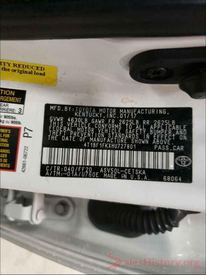 4T1BF1FKXHU727801 2017 TOYOTA CAMRY