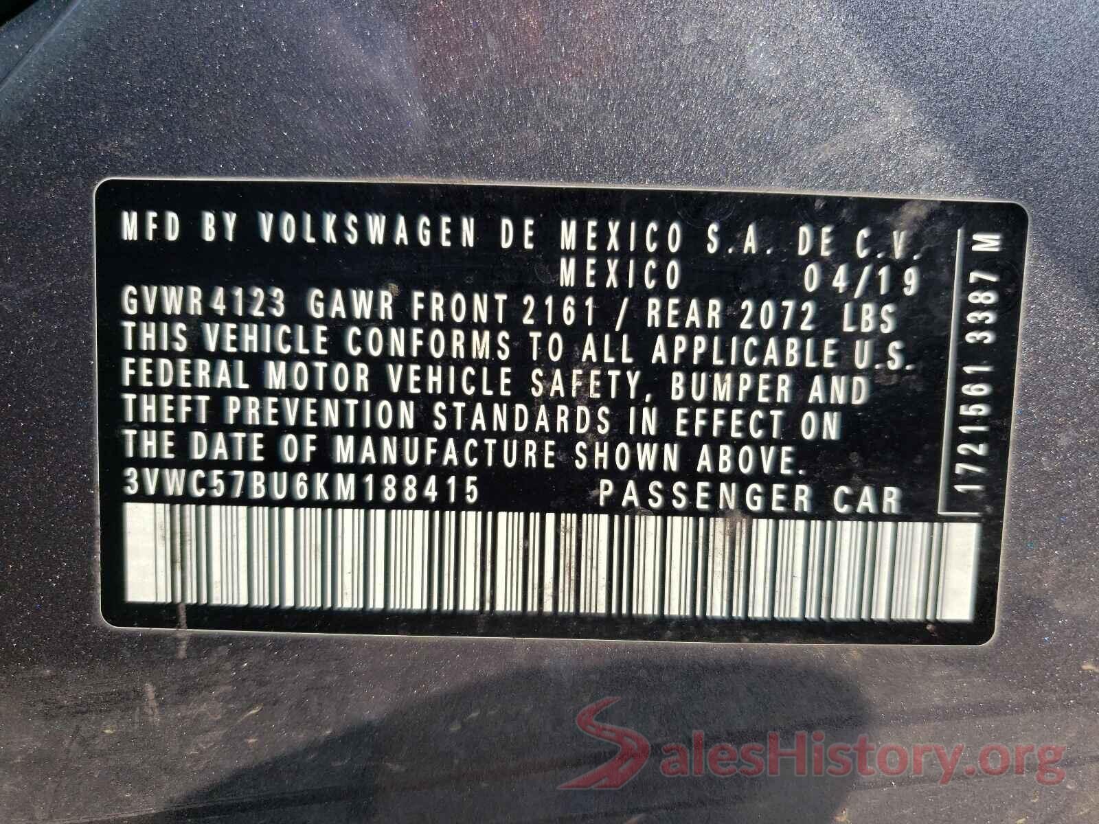 3VWC57BU6KM188415 2019 VOLKSWAGEN JETTA